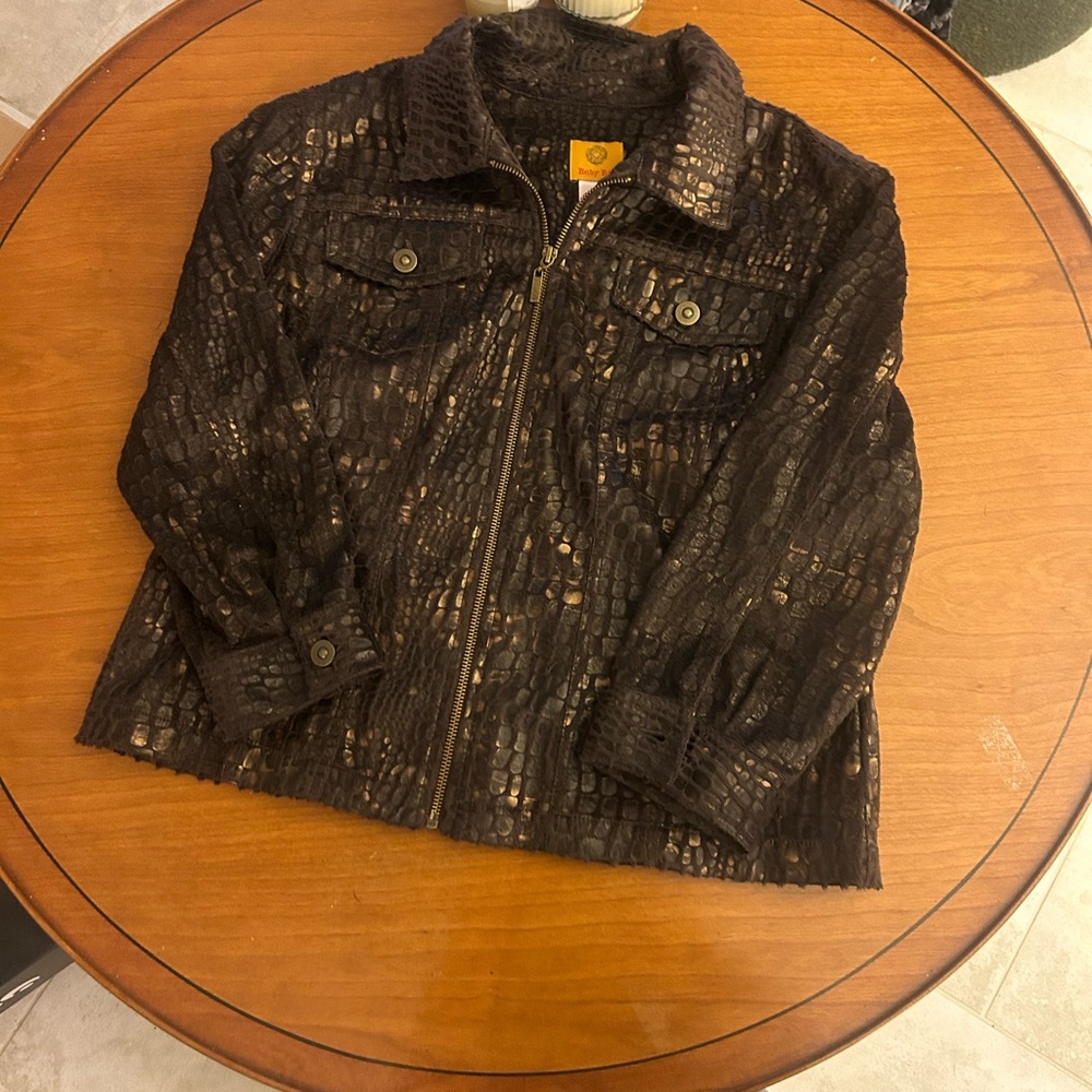 Ruby Rd. Crocodile Pattern Jacket in Brown and Gold